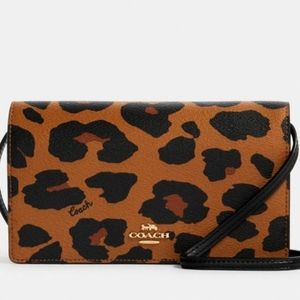 Coach 7301 Anna Foldover Crossbody Clutch Leopard